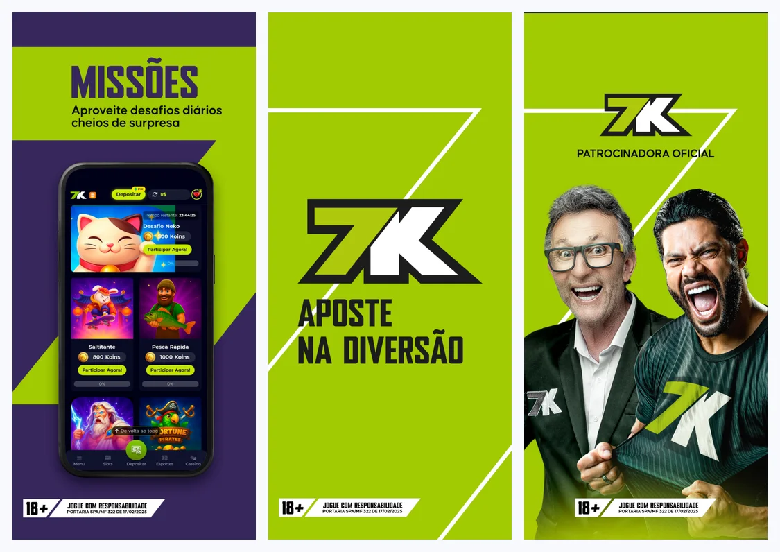 Telas oficiais do aplicativo da 7K no Brasil