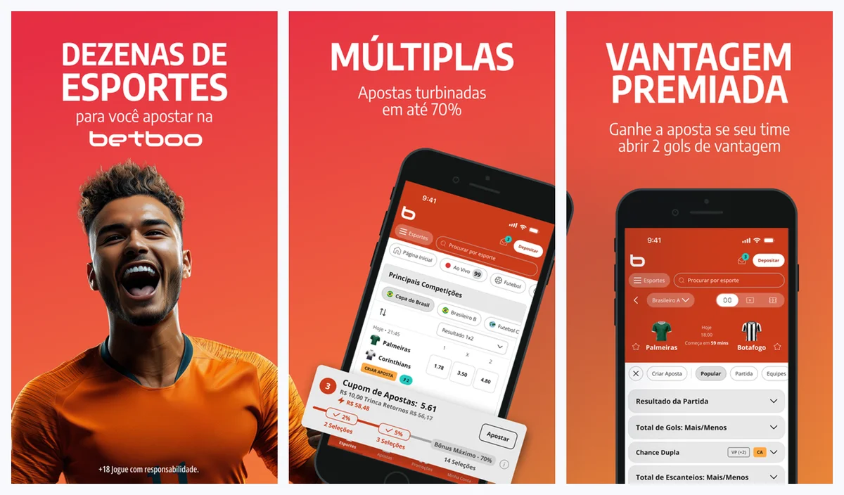 Telas do aplicativo da Betboo