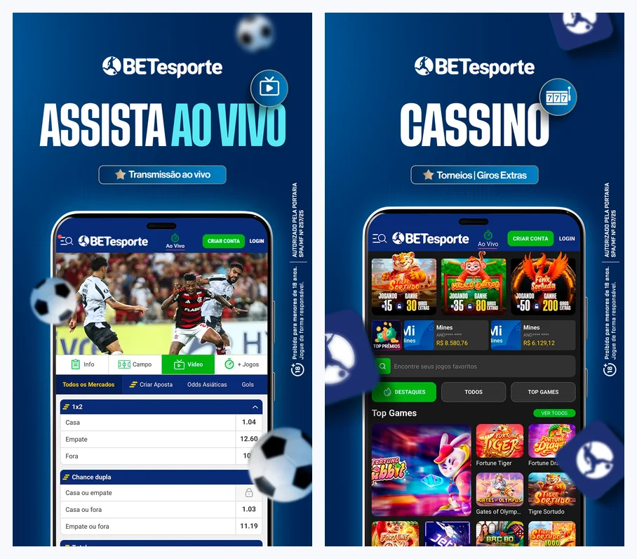 Telas do aplicativo oficial da BETesporte