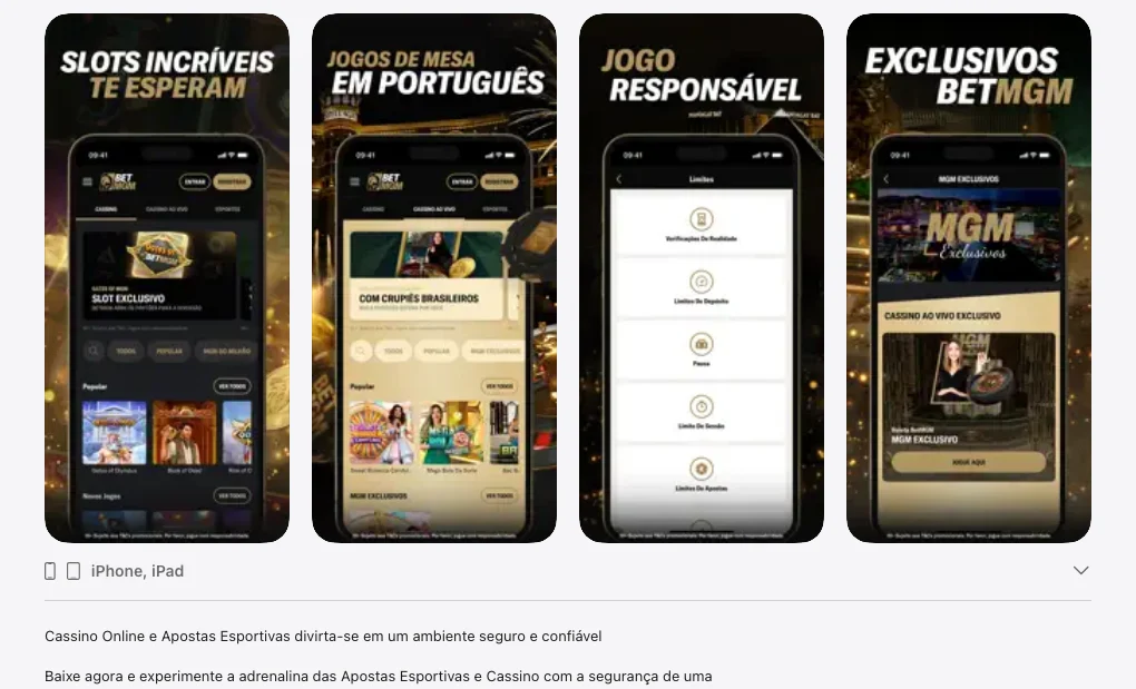 Captura de tela da página oficial do aplicativo da BetMGM na App Store brasileira
