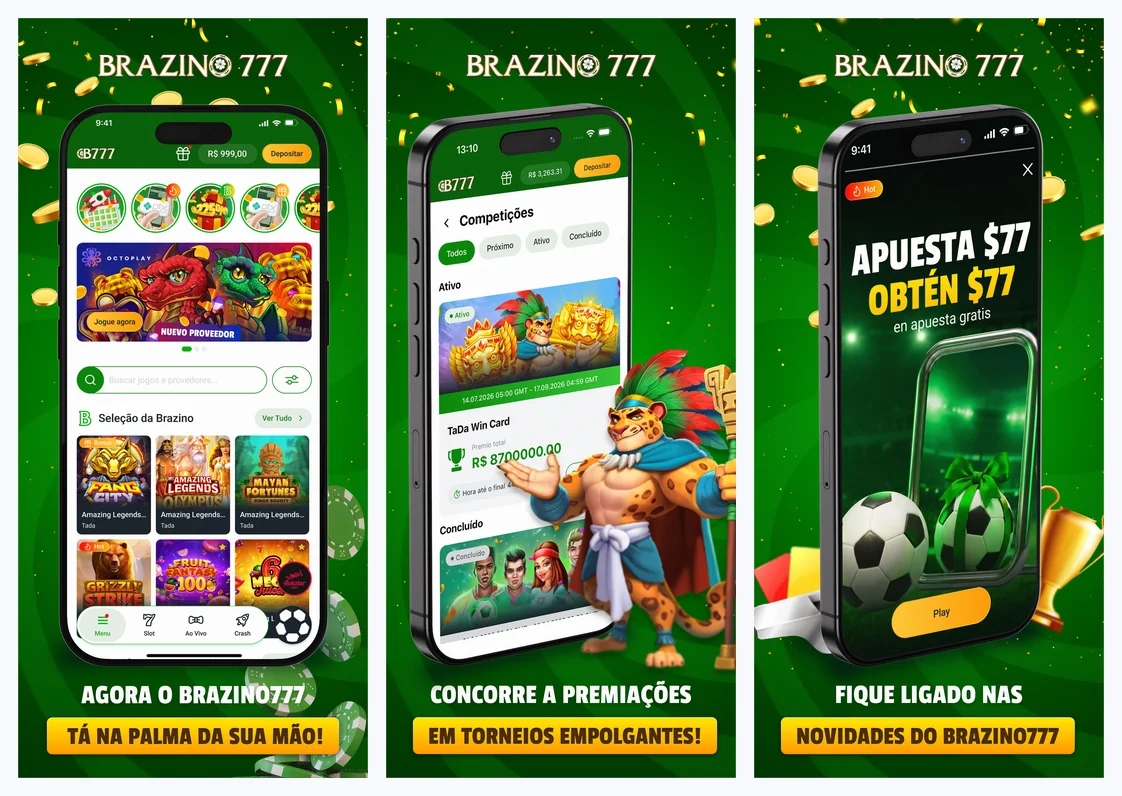 Telas do aplicativo da Brazino777