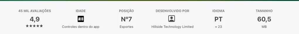 Ficha oficial do aplicativo da bet365 mostrando a Hillside Technology Limited como desenvolvedora
