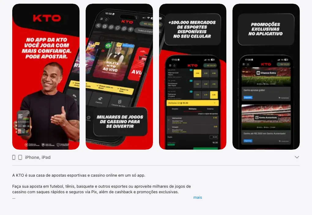 Captura de tela da página oficial do aplicativo da KTO na App Store brasileira