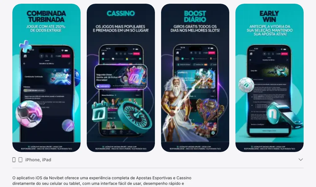 Captura de tela da página oficial do aplicativo da Novibet na App Store brasileira