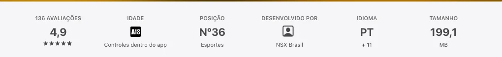 Ficha oficial do aplicativo Betfair Esportes Brasil mostrando a NSX Brasil SA como desenvolvedora