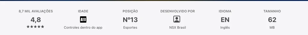Ficha oficial do aplicativo da Betnacional mostrando a NSX Brasil SA como desenvolvedora