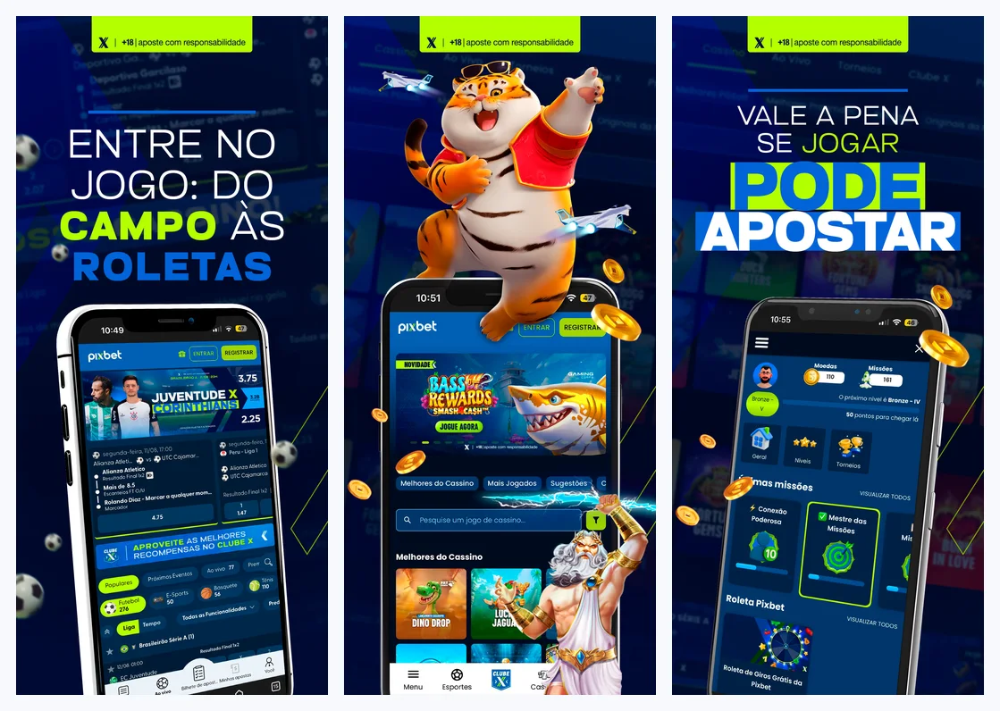Telas oficiais do aplicativo da Pixbet no Brasil