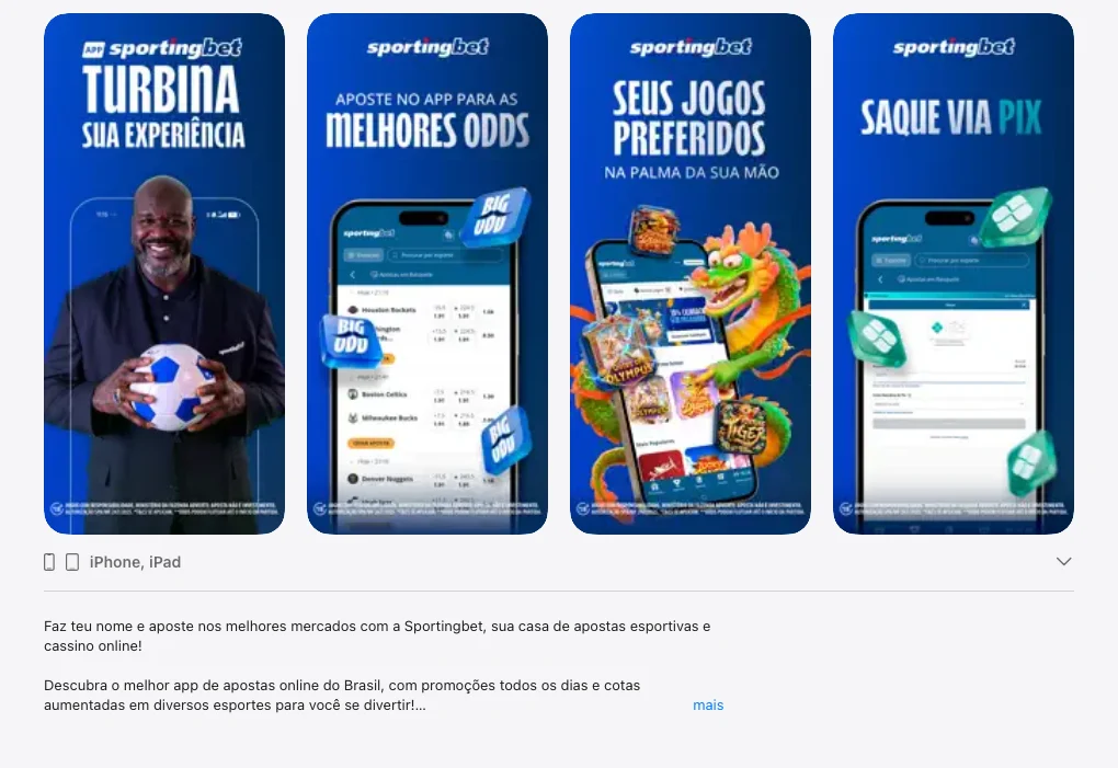 Captura de tela da página oficial do aplicativo da Sportingbet na App Store brasileira