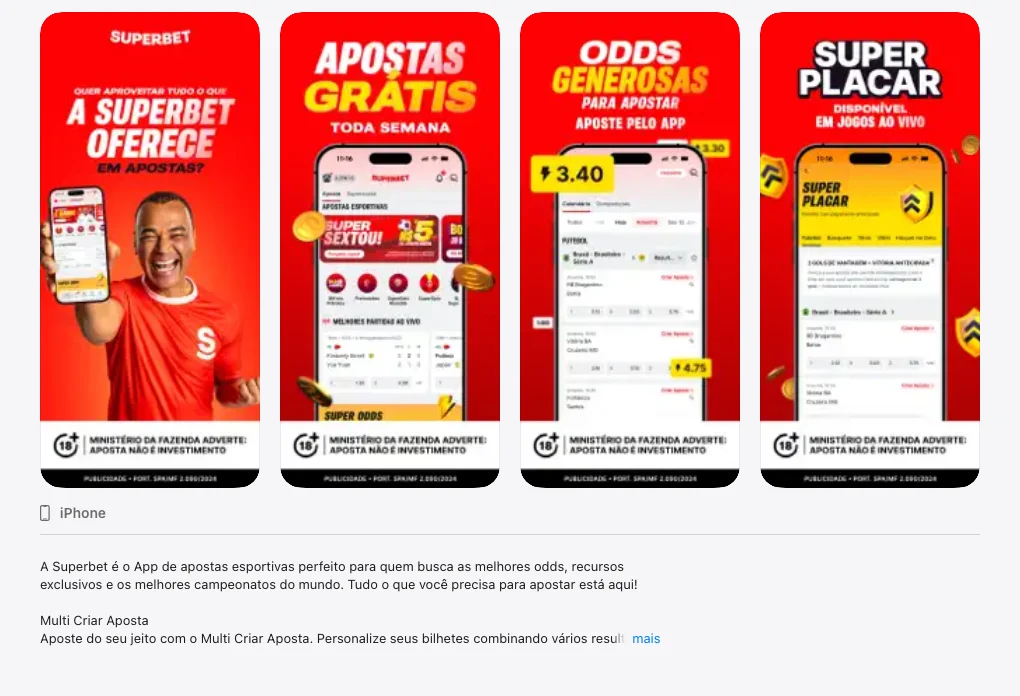 Captura de tela da página oficial do aplicativo da Superbet na App Store brasileira